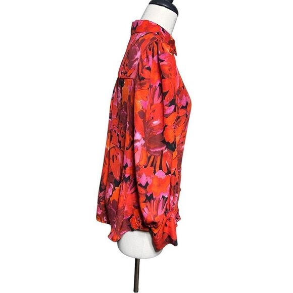 BTFBM NWT Long Sleeve Red Floral Button Up Blouse Size Small - Picture 2 of 5